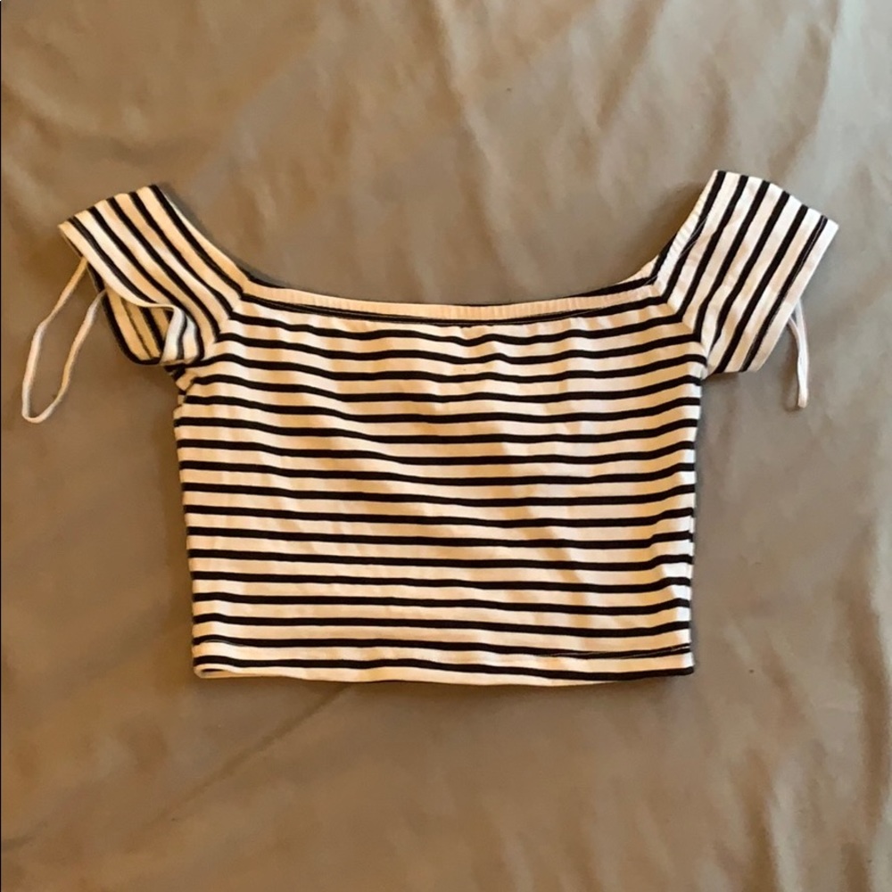 Garage Striped Off the Shoulders Crop Top